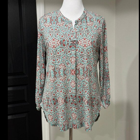 Cato Terracotta and Teal Mandala Medallion Print Top Blouse Shirt Size Large - Picture 1 of 3